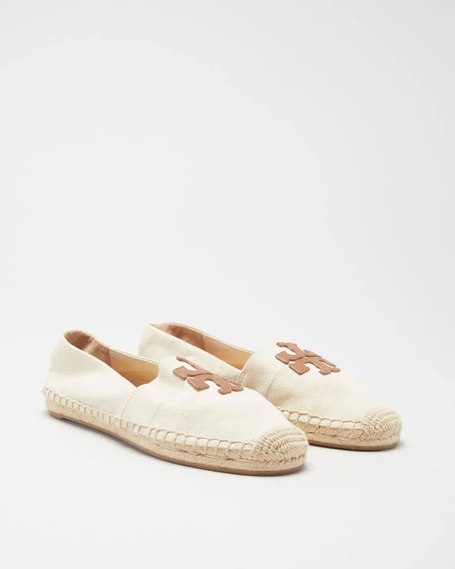 Tory Burch Cream & Brown Canvas Shoes - UK 3.5