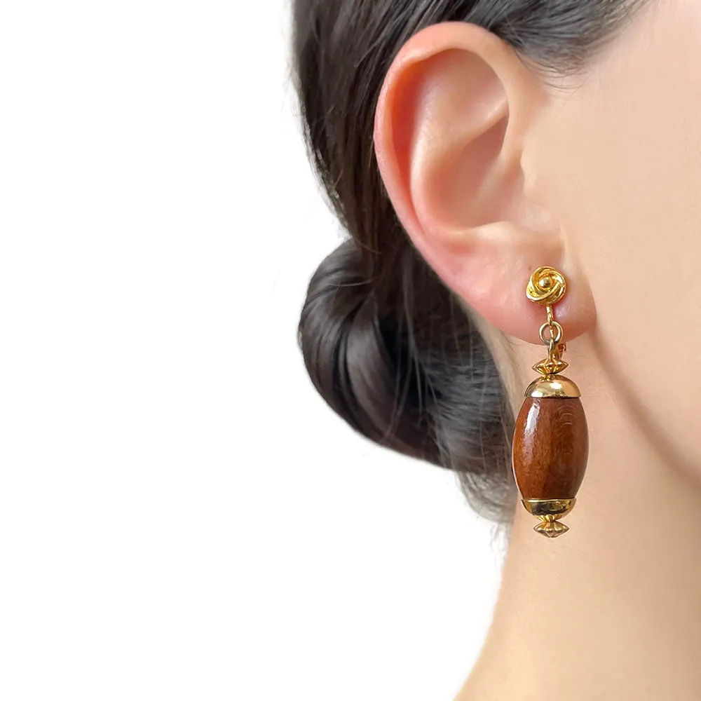 【USA輸入】ヴィンテージ HOBE ウッドビーズ イヤリング/Vintage HOBE Wood Beads Clip On Earrings