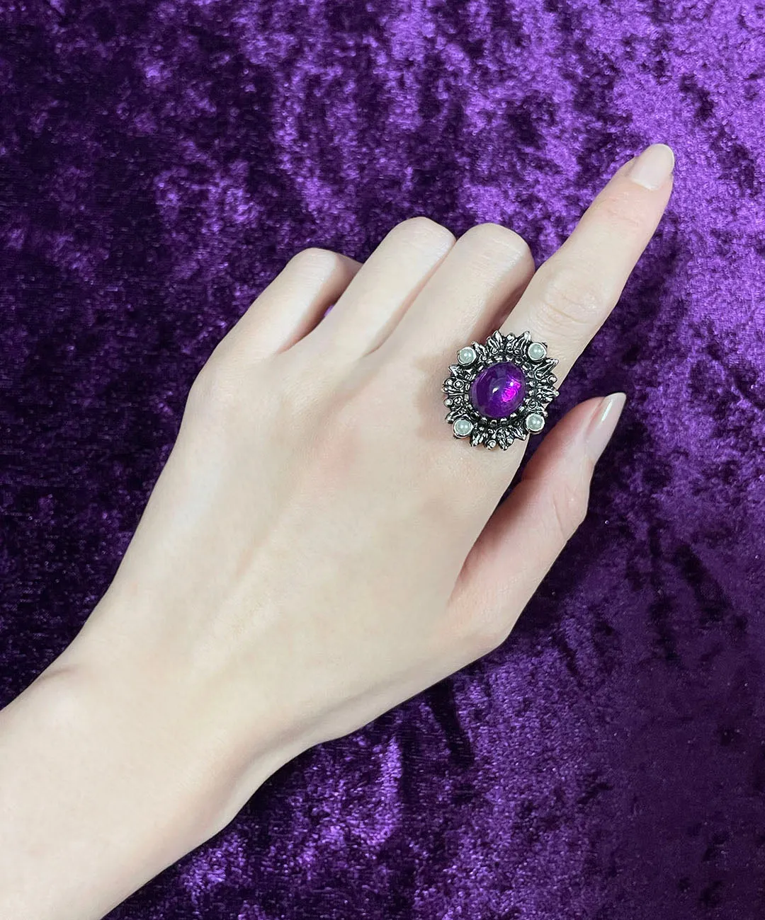 【USA輸入】ヴィンテージ SARAH COV. アメジスト カボション リング/Vintage SARAH COV. Amethyst Cabochon Ring