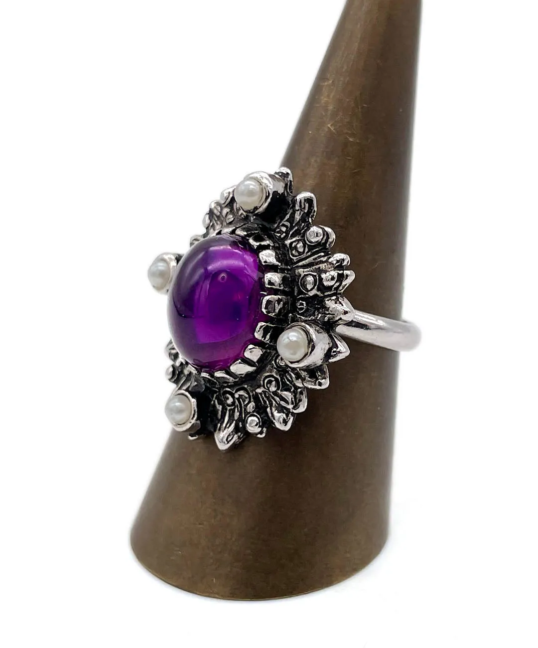 【USA輸入】ヴィンテージ SARAH COV. アメジスト カボション リング/Vintage SARAH COV. Amethyst Cabochon Ring