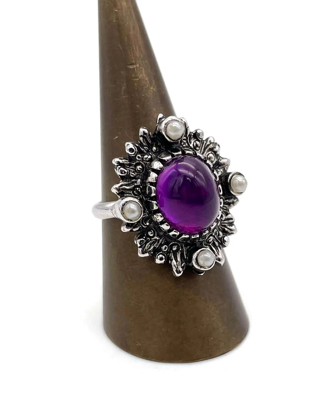 【USA輸入】ヴィンテージ SARAH COV. アメジスト カボション リング/Vintage SARAH COV. Amethyst Cabochon Ring