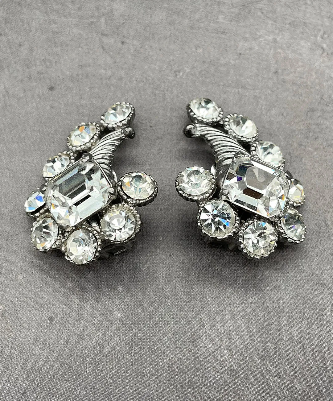 【USA輸入】ヴィンテージ クリア ビジュー イヤリング/Vintage Clear Bijou Clip On Earrings