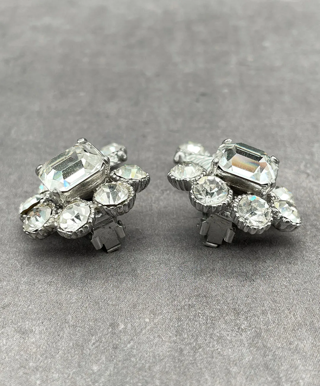 【USA輸入】ヴィンテージ クリア ビジュー イヤリング/Vintage Clear Bijou Clip On Earrings