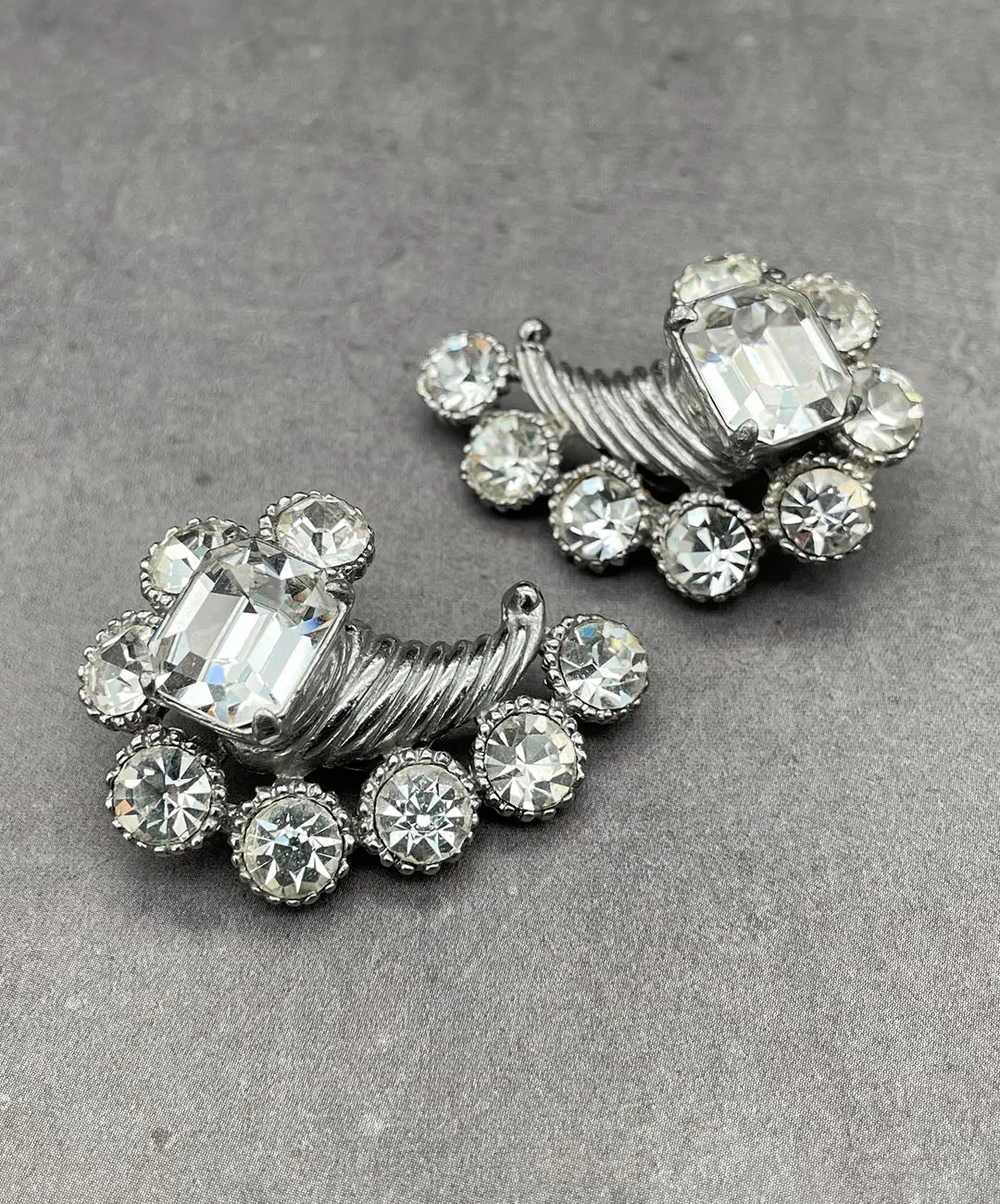 【USA輸入】ヴィンテージ クリア ビジュー イヤリング/Vintage Clear Bijou Clip On Earrings