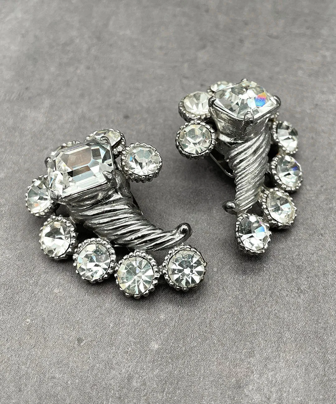 【USA輸入】ヴィンテージ クリア ビジュー イヤリング/Vintage Clear Bijou Clip On Earrings