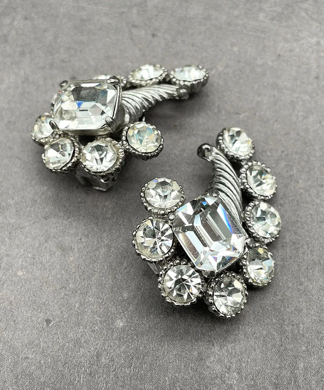 【USA輸入】ヴィンテージ クリア ビジュー イヤリング/Vintage Clear Bijou Clip On Earrings