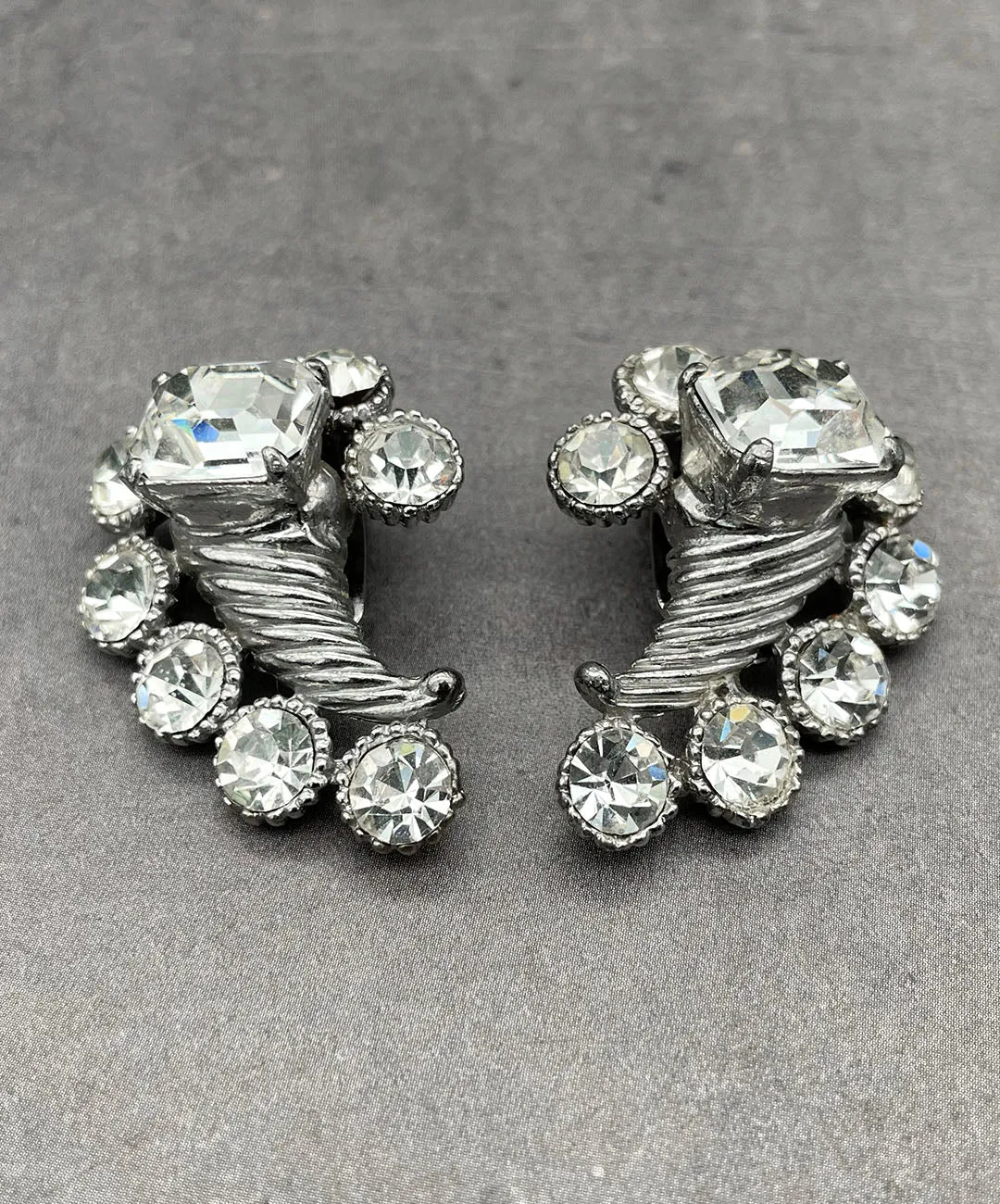 【USA輸入】ヴィンテージ クリア ビジュー イヤリング/Vintage Clear Bijou Clip On Earrings