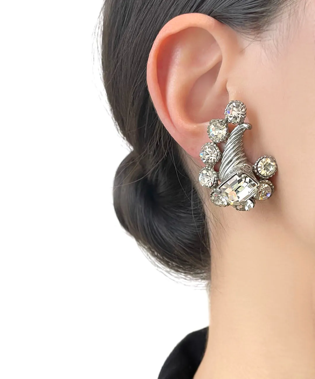 【USA輸入】ヴィンテージ クリア ビジュー イヤリング/Vintage Clear Bijou Clip On Earrings