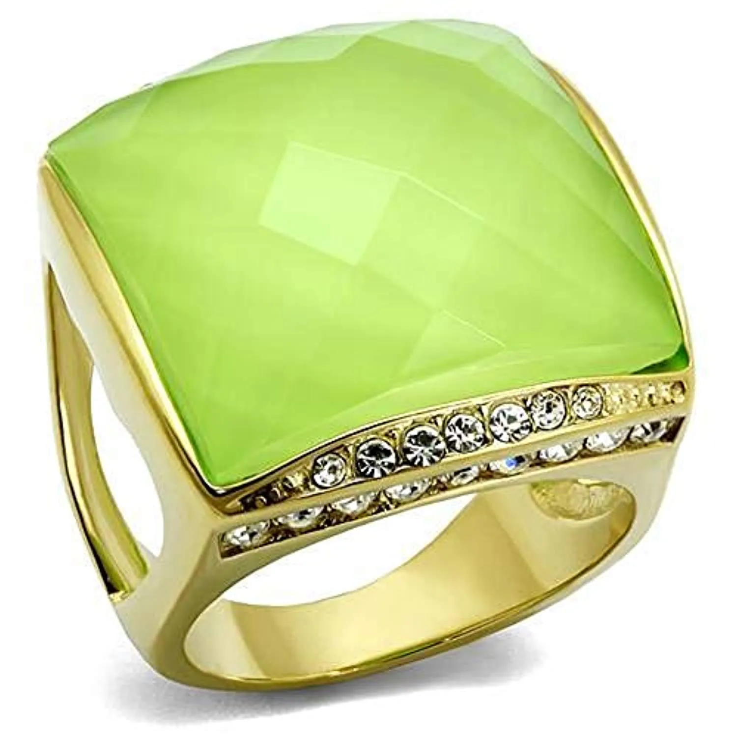 WildKlass Stainless Steel Ring IP Gold Women Synthetic Apple Green Color