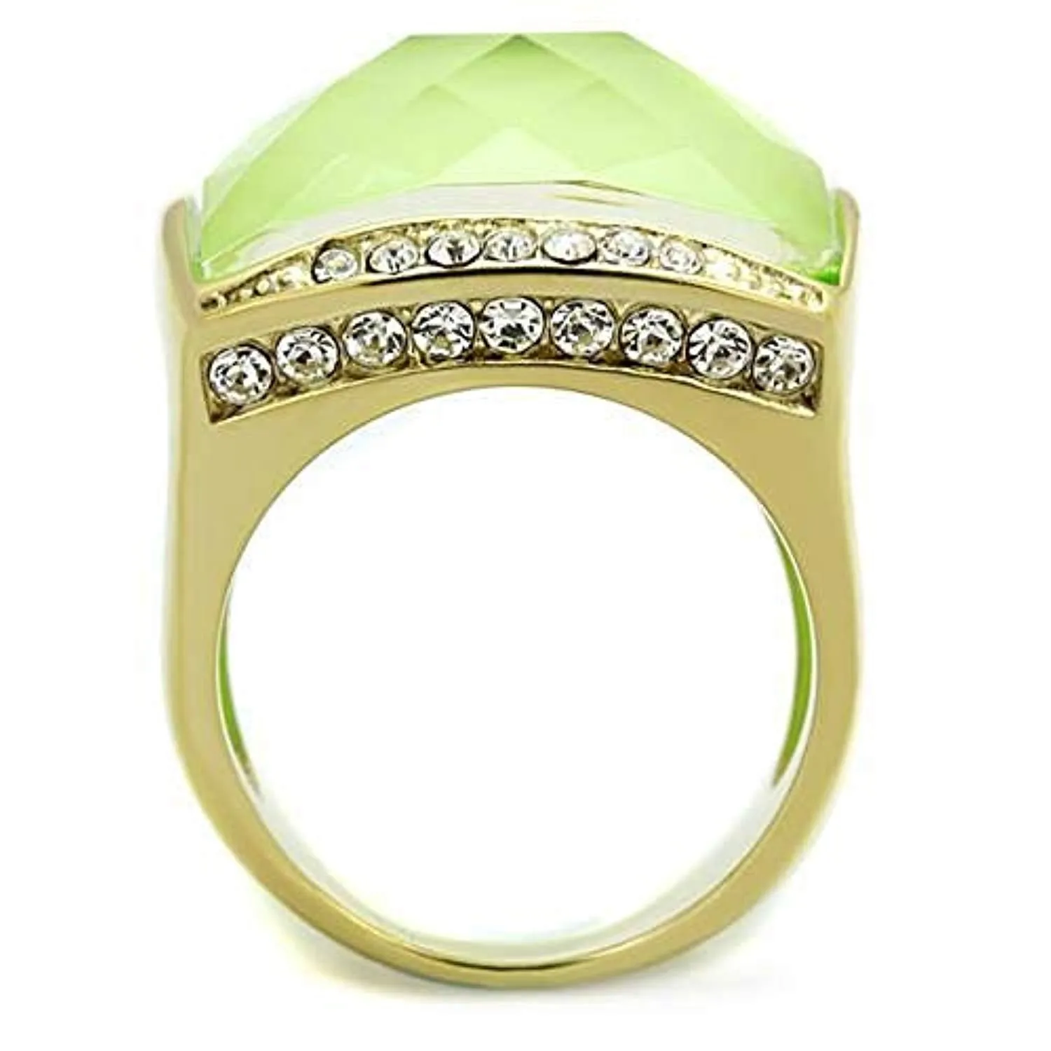 WildKlass Stainless Steel Ring IP Gold Women Synthetic Apple Green Color