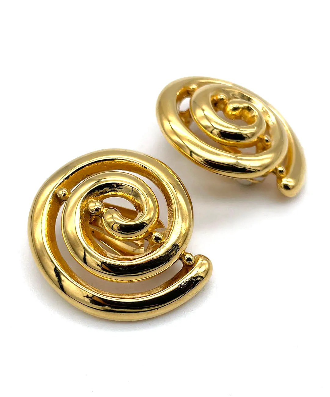 【フランス輸入】ヴィンテージ SPHINX アブストラクト メタル イヤリング/Vintage SPHINX Swirl Metal Clip On Earrings